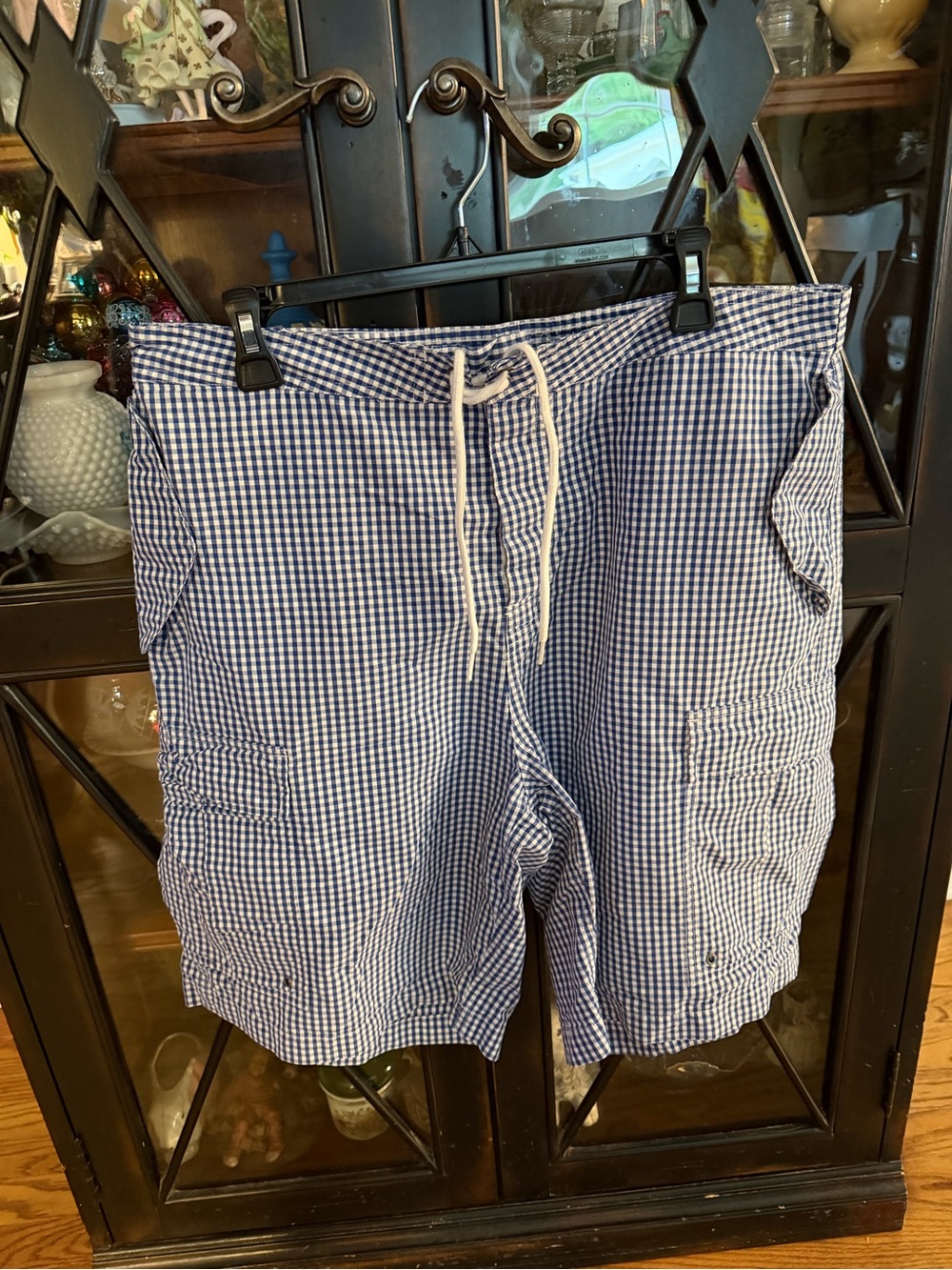 Polo by Ralph Lauren Blue and White Gingham Cargo Swim Trunks